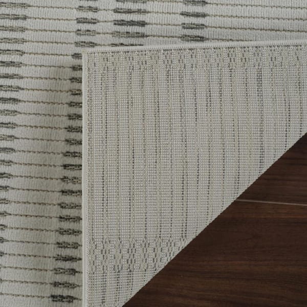 Cream, Beige 5 ft. x 7 ft. Woven Striped Polypropylene Rectangle Indoor/Outdoor Area Rug