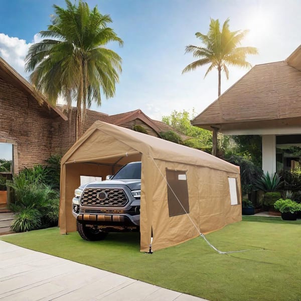 20 ft. W x 12 ft. D x 9.83 ft. H Heavy Duty Roof Portable Carport in Brown