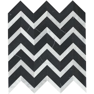 Bizou Black/White 12 in. x 13 in. Polished Marble Mosaic Wall Tile (6.03 sq. ft./Case)
