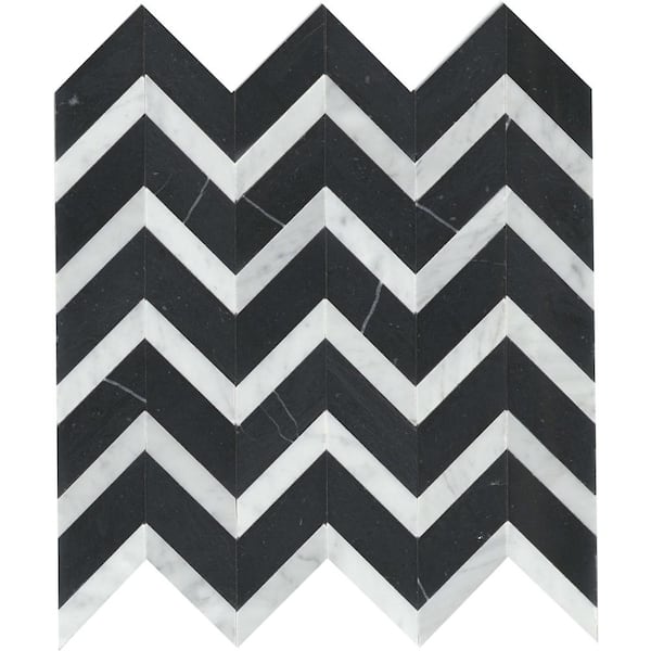 EMSER TILE Bizou Black/White 12 in. x 13 in. Polished Marble Mosaic Wall Tile (6.03 sq. ft./Case)