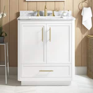 Tamsin 30 in. Single Sink White Bath Vanity with White Round Corner Engineered Marble Top (Assembled)