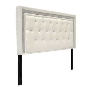 Opal White Full/Queen Faux Leather Upholstered Headboard Tufted Crystals Rhinestone