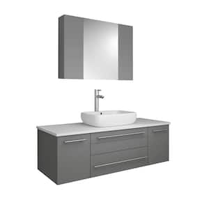 Lucera 48 in. W Wall Hung Vanity in Gray with Quartz Stone Vanity Top in White with White Basin and Medicine Cabinet