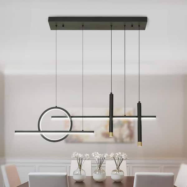 Kinlea 5-Light Dimmable Integrated LED Black Chandelier 36W 6000K Cool Light Modern Pendant Light for Dining Room