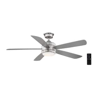 Averly 52 in. Indoor Brushed Nickel Ceiling Fan with Adjustable White Integrated LED with Remote Control Included