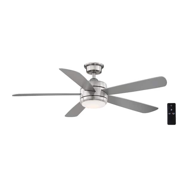 Hampton Bay Averly 52 In Integrated Led Brushed Nickel Ceiling Fan With Light And Remote Control Color Changing Technology Ak18b Bn The