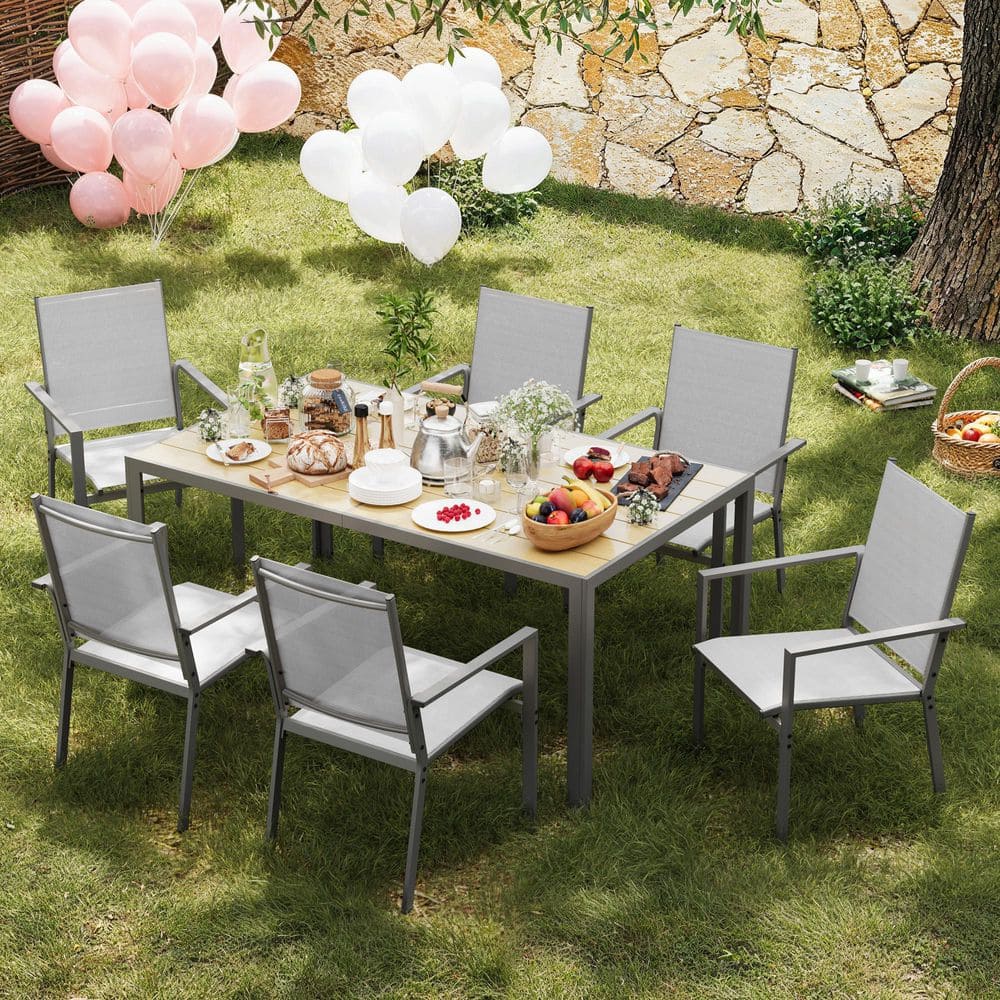 Lofka Gray 7-Piece Textilene and Iron Outdoor Dining Set 6 Chairs