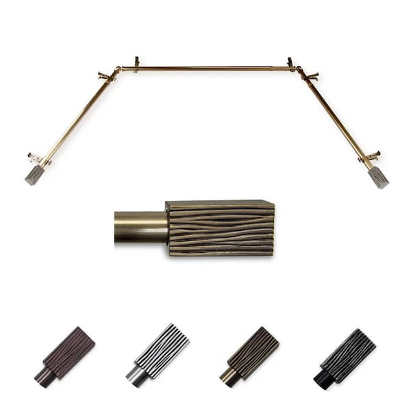 EMOH 13/16" Dia Adjustable 20"-36", 38"-72" Bay Window Curtain Rod with Fabio Finials in Antique Brass