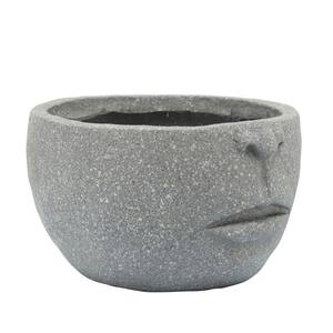 12 in. Gray Resin Half Face Planter with Round Opening