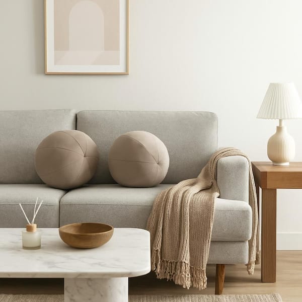 Hito Tan Brown Polyester and Velvet 10 in. X 10 in. Throw Pillow (Set of 2)