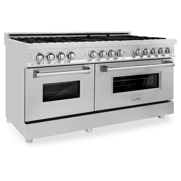 ZLINE Kitchen and Bath 60 in. 9 Burner Double Oven Dual Fuel Range in Stainless Steel