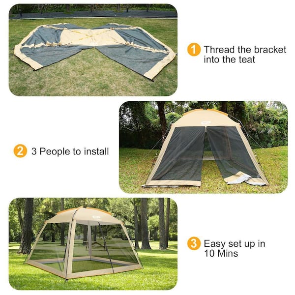 Cesicia 10 x 10 ft. Mesh Net Wall Canopy Screen Dome Tent in Khaki