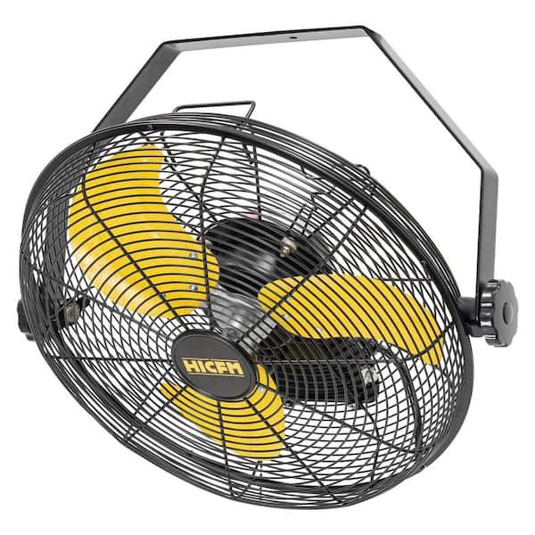 HICFM 14 in. 2600 CFM Outdoor Yellow Wall Mounted Fan, IP44 Motor, Sealed Box, GFCI Plug, 3-Speed for Patio, UL Listed