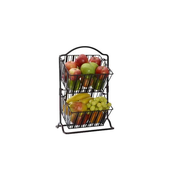 Gourmet Basics by Mikasa 17.5 in. Black Band and Stripe 2-Tier Metal Mini  Countertop Fruit Storage Basket 5267980 - The Home Depot