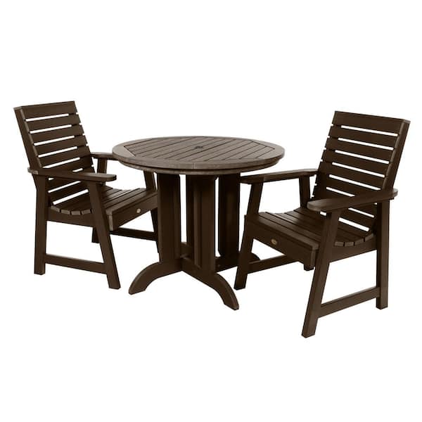 Highwood Weatherly Weathered Acorn 3-Piece Recycled Plastic Round Outdoor Dining Set