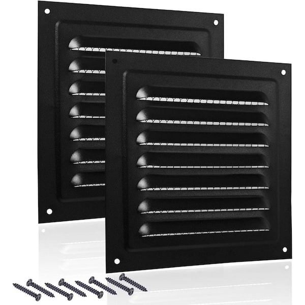 KIWDZFU 6 x 6 Square Black Metal Attic Vent with Built-in Fine Mesh for Exterior Wall or Garage Ventilation 2-Pack