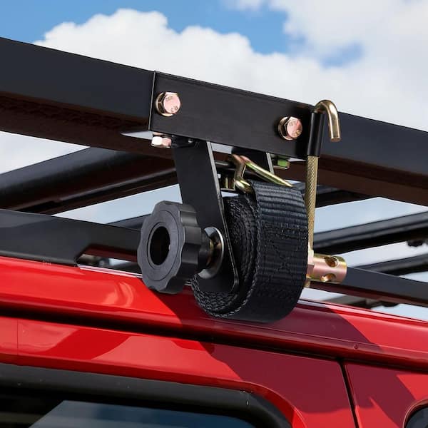 Ladder Rack Ratchet Straps, Black Square Tube Mount, 1.5 in. W x 7.4 ft. L, with Double J-Hooks, 500 lbs. Load (4 Pack)