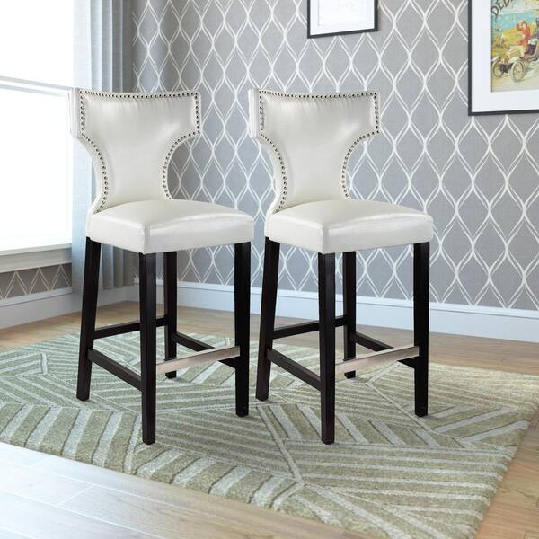 CORLIVING Antonio 29 in. White Bonded Leather Bar Stool Set of 2