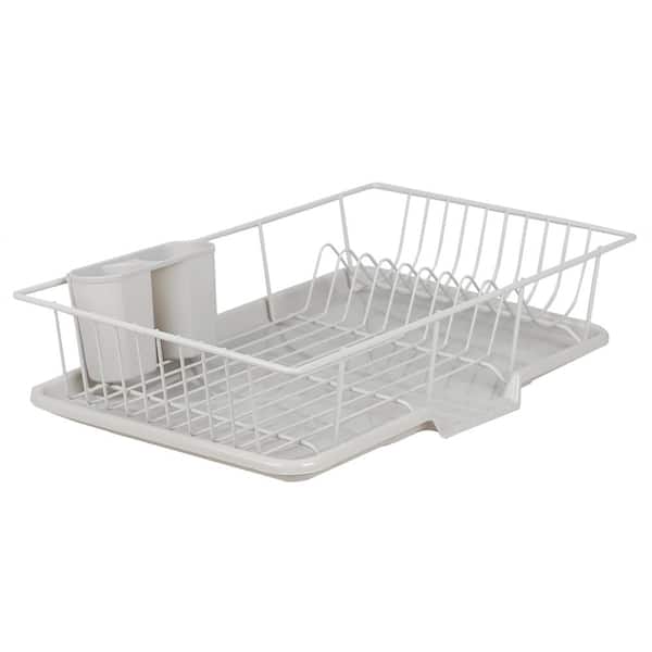 HOME BASICS home basics plastic 2-tier dish drainer rack, air drying and  organizing dishes, side mounted cutlery holder, white