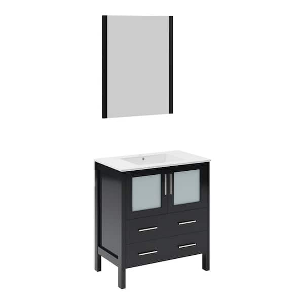 Fresca Torino 30 in. Vanity in Espresso with Ceramic Vanity Top in White with White Basin and Mirror (Faucet Not Included)