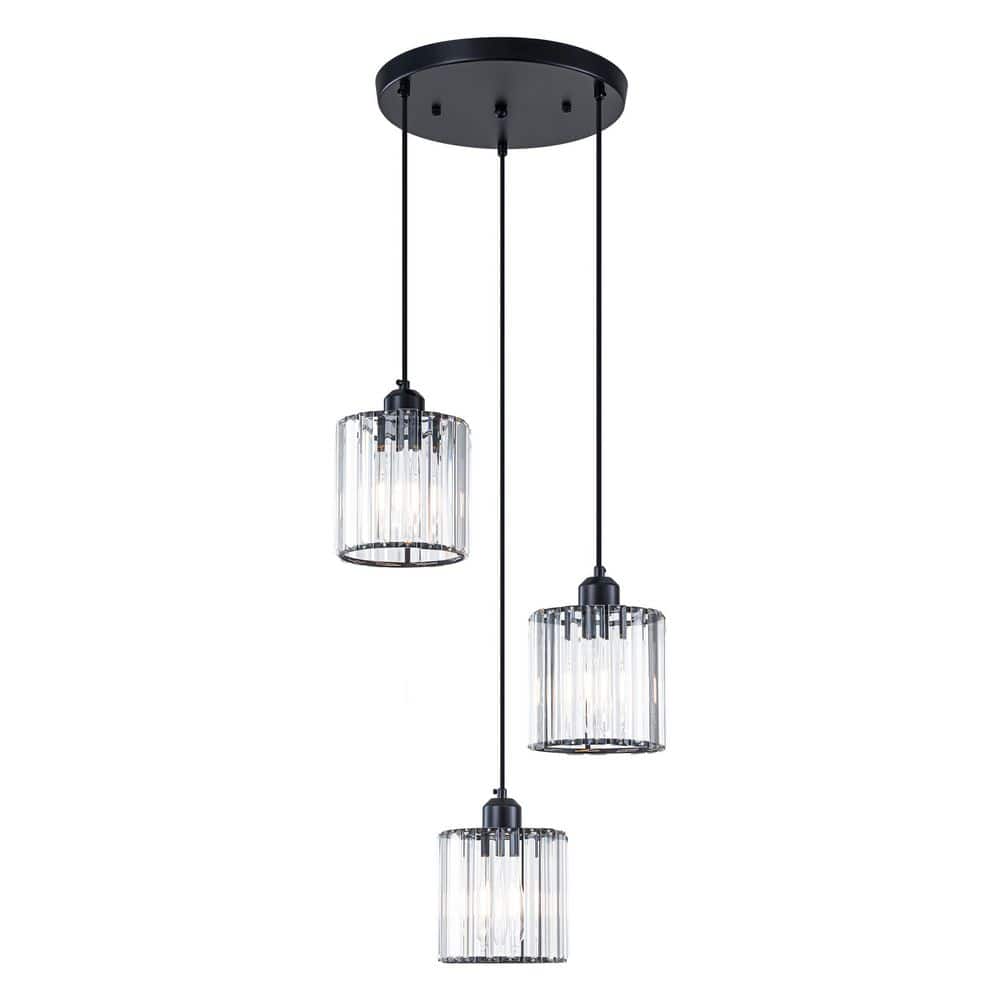 Modern Black 3-Light Crystal Pendant Light with Round Canopy for Kitchen Island Dining Room Bar Counter Ceiling Lighting price history on PriceWatchPro