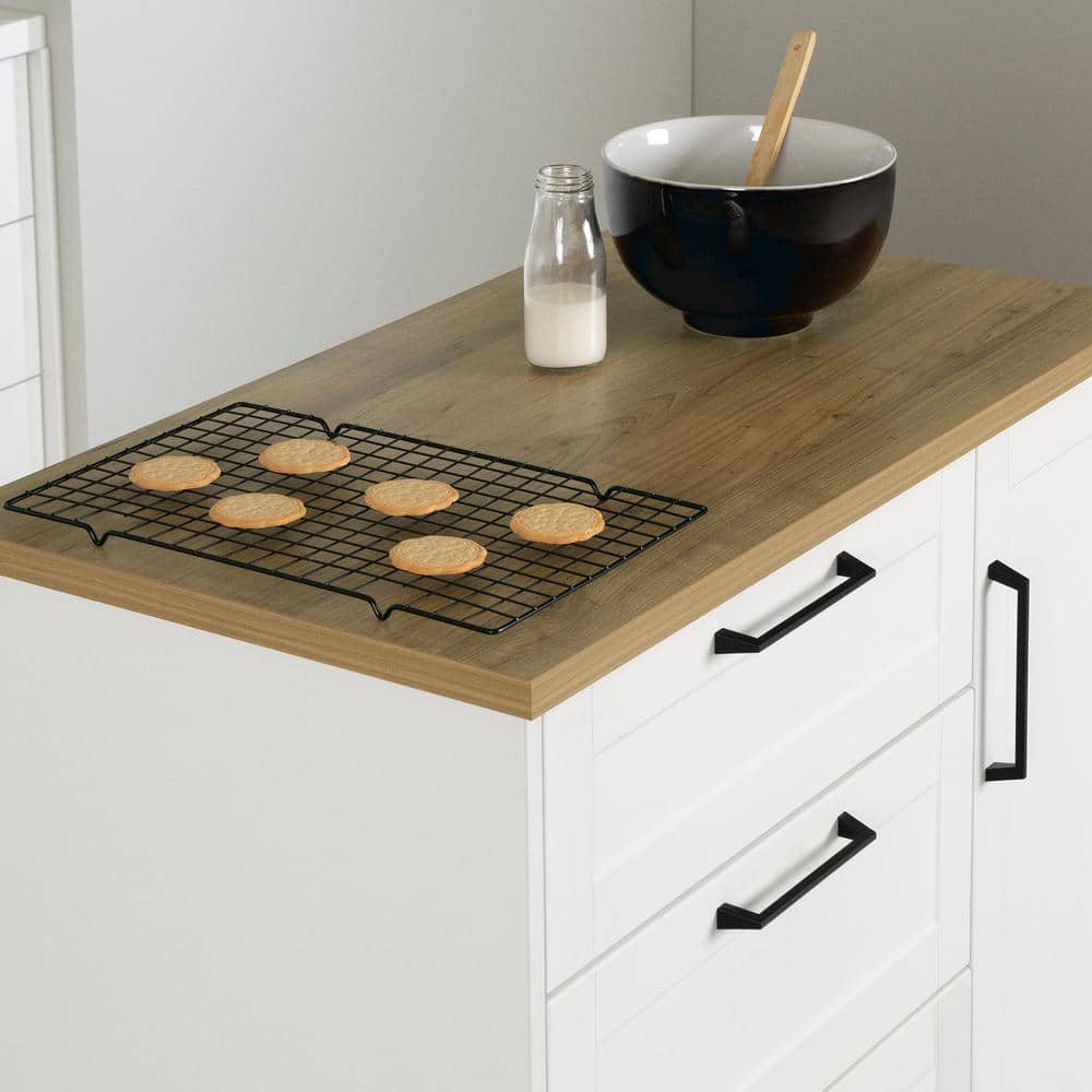 White and Maple Nutmeg Compact Kitchen Island with 3 Drawers