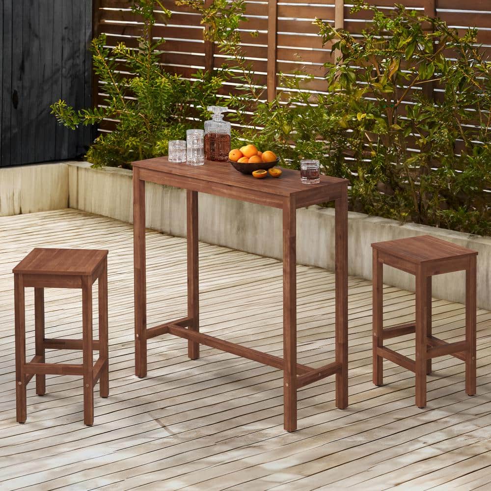 38" Teak Brown Acacia Wood Counter Height Bar Table