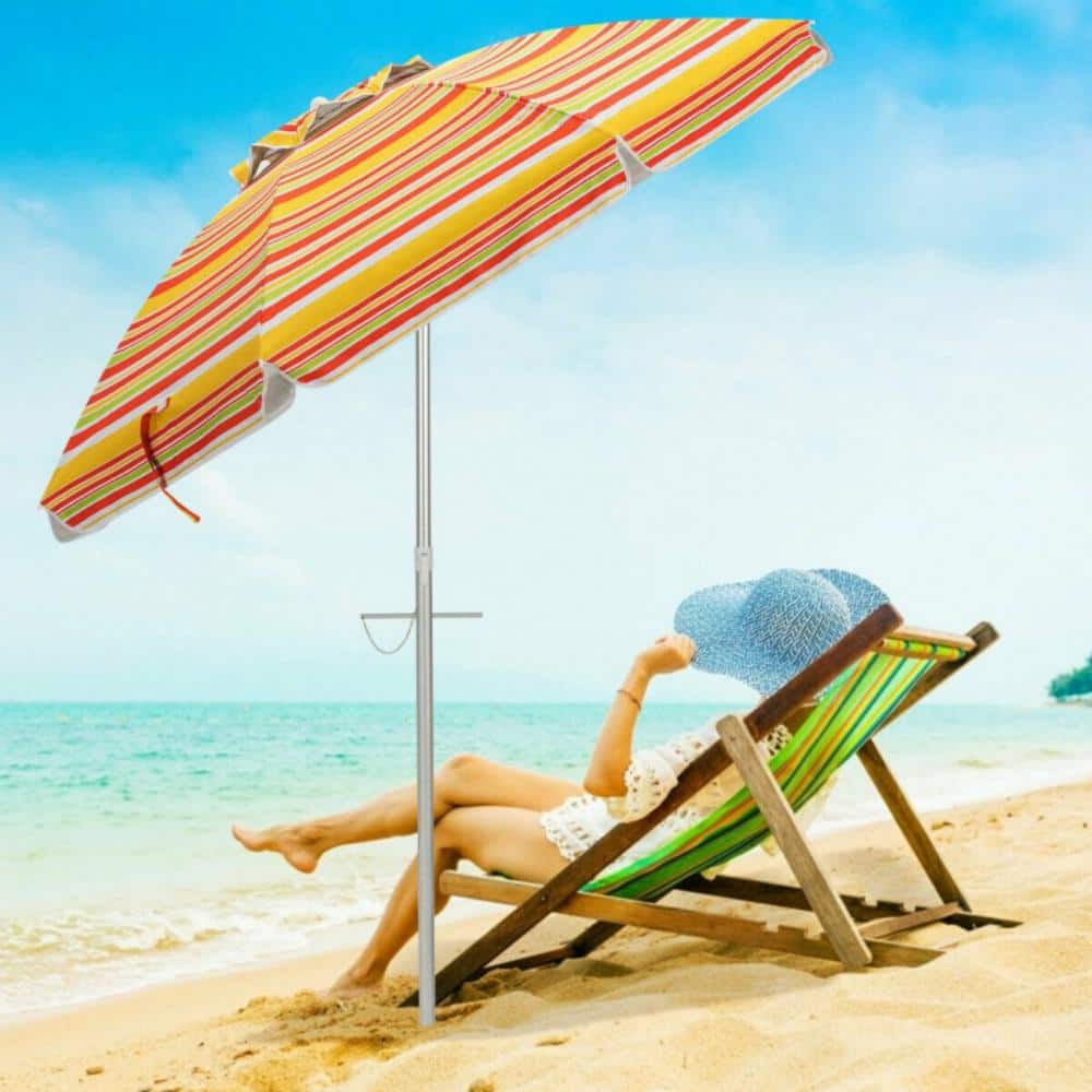6.5 Feet Orange Striped Beach Umbrella with Fiberglass Ribs