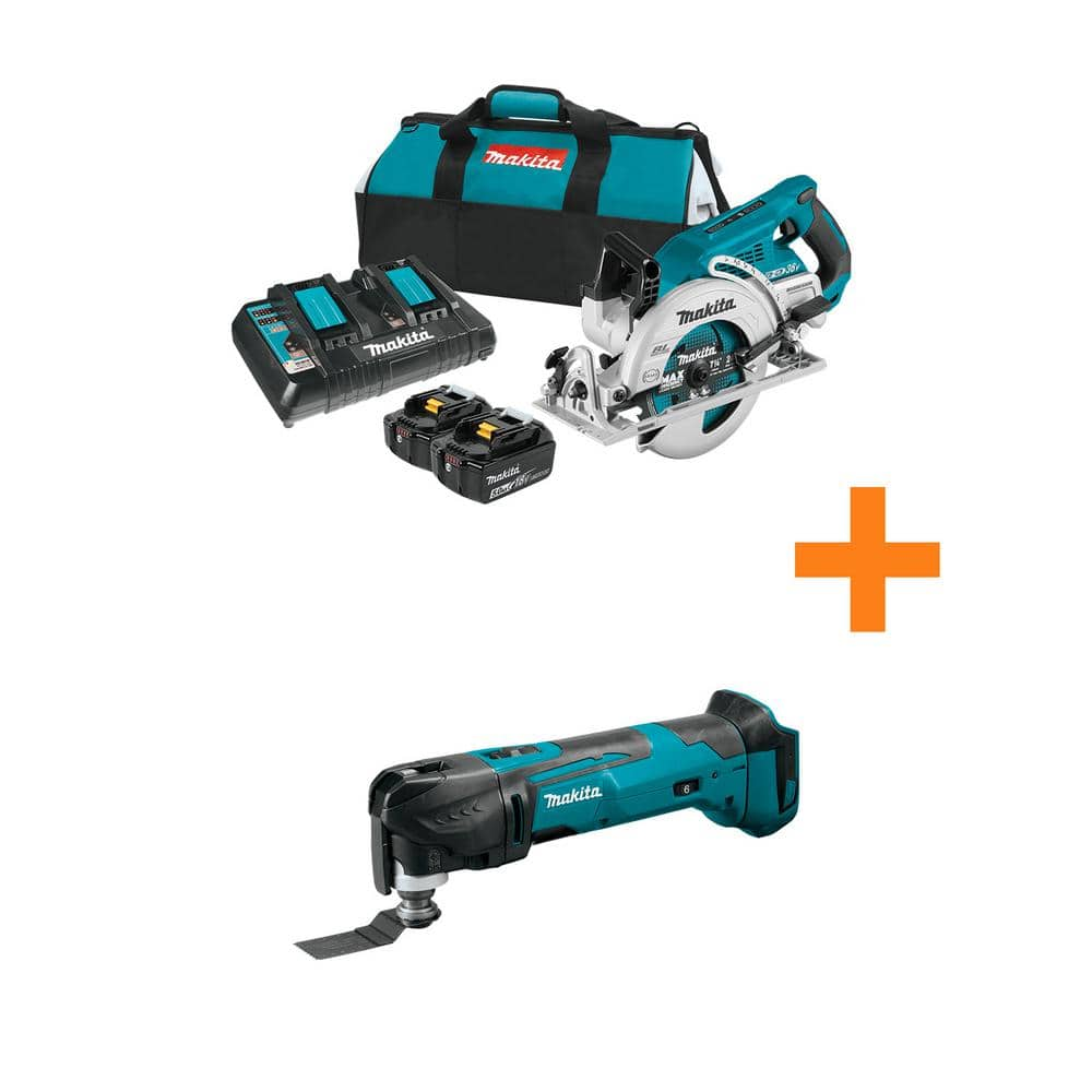 Makita 18V X2 LXT 5.0Ah 36V Brushless Rear Handle 7 1 4 in. Circular Saw Kit with bonus 18V LXT Oscillating Multi Tool XSR01PT XMT03Z The Home