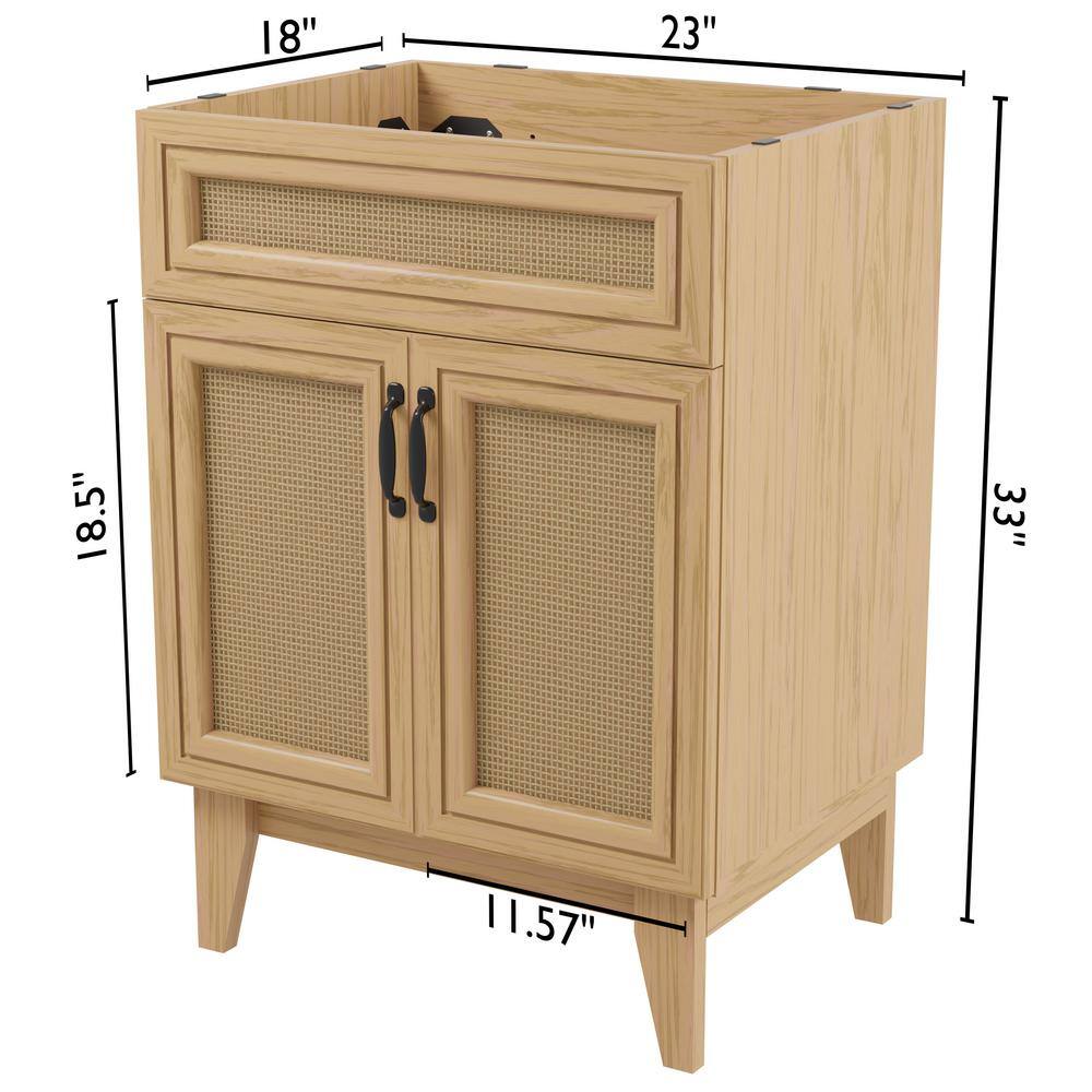 Javer 24" Oak Rattan Modern Farmhouse Bath Vanity Cabinet