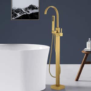 Single-Handle Classical Freestanding Bathtub Faucet with Hand Shower in Brushed Brass