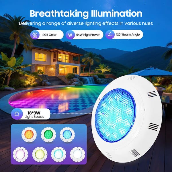 YIYIBYUS 11.6 in. 12-Volt 54-Watt Pool Light Underwater Color