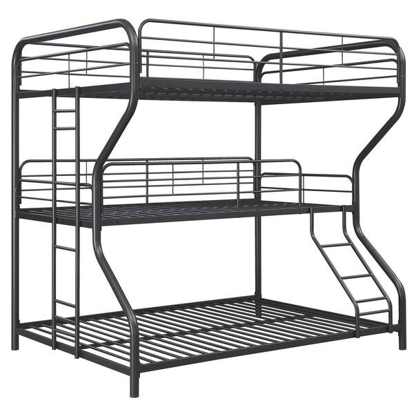 URTR Black Metal Triple Bunk Bed, Twin And Full Bed Frame With Ladders ...