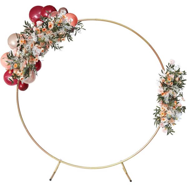 FAWEY TRED INC Round Backdrop Stand 7.2 ft. Aluminum Balloon Arbor Kit Golden