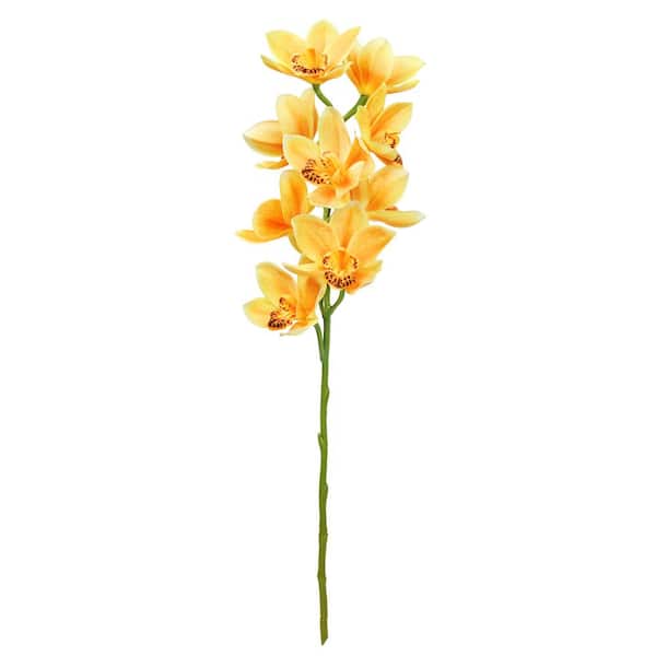 LIVING LUXURY 31 in. Large Yellow Artificial Cymbidium Orchid Flower Stem Spray (Set of 2)
