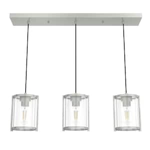 Astwood 3 Light Brushed Nickel Linear Chandelier with Clear Glass Shades Kitchen Light