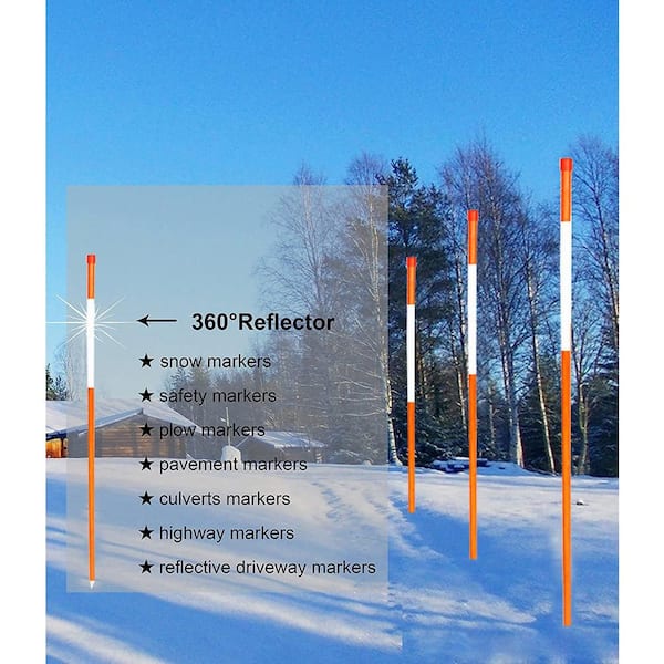 Pack of 20 Snow Poles 48 inches Heavy Duty Orange with Reflectors 5/16 inch 