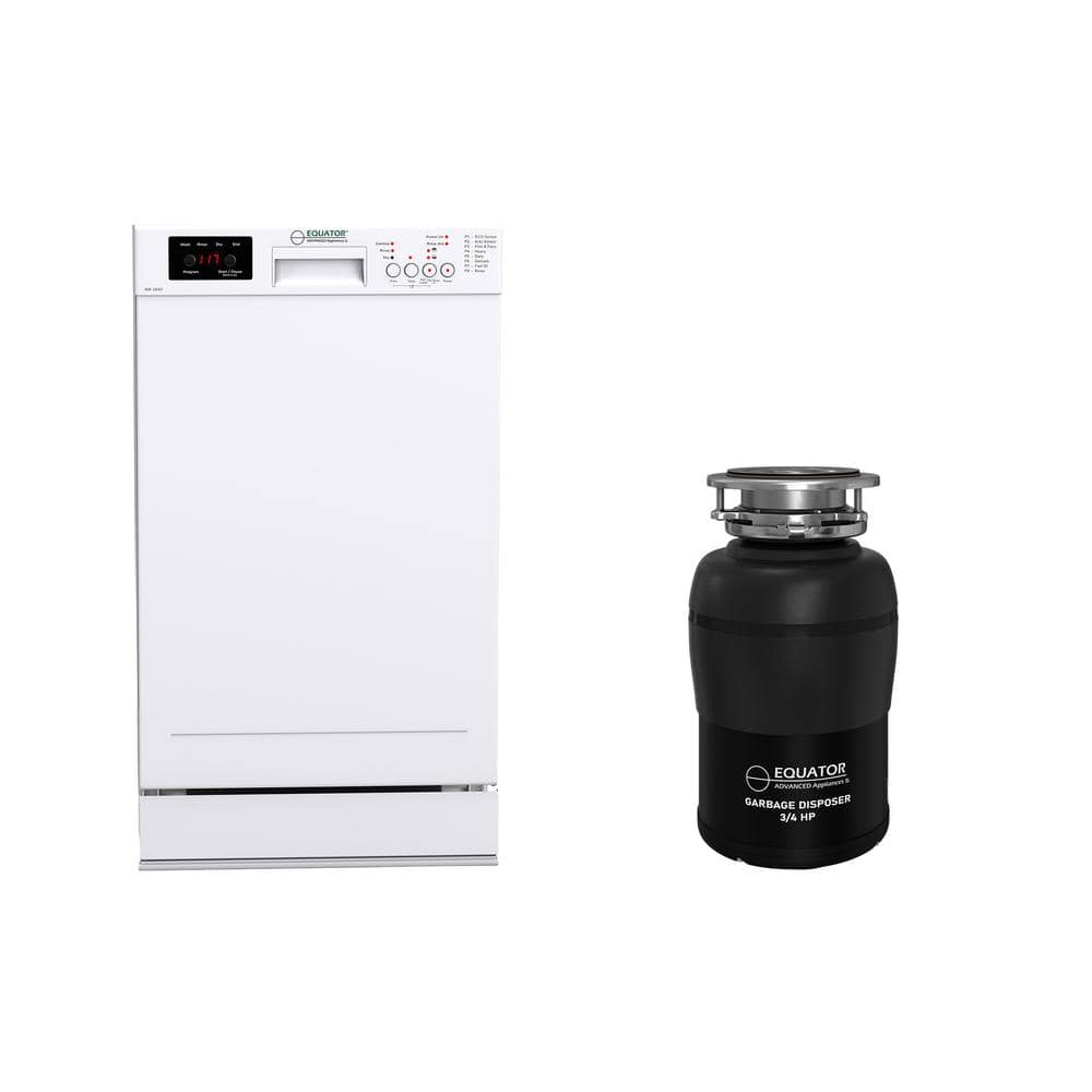 18 in. Standard Built-in Dishwasher with 10-place QUIET 110V E-Star ADA plus 3/4 HP Garbage Disposer in White