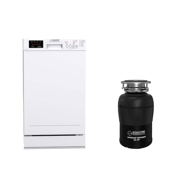 18 in. Standard Built-in Dishwasher with 10-place QUIET 110V E-Star ADA plus 3/4 HP Garbage Disposer in White