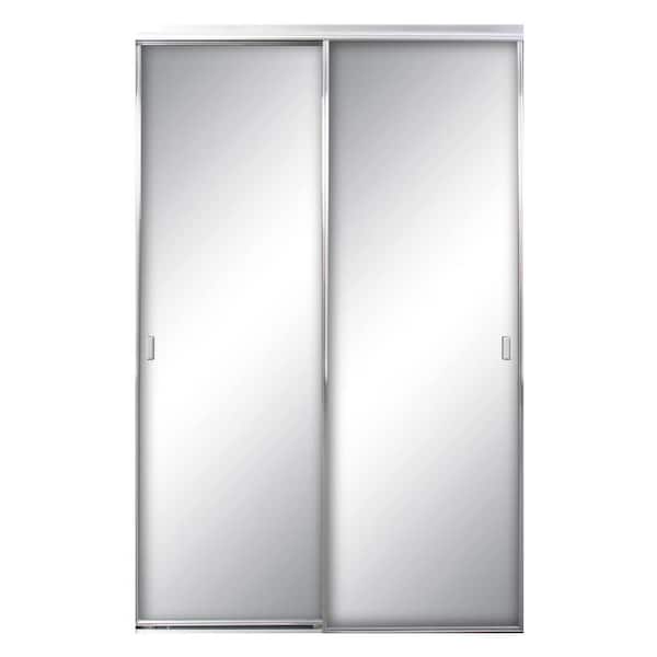 Contractors Wardrobe 84 in. x 81 in. Asprey Bright Clear Aluminum Frame Mirrored Interior Sliding Closet Door