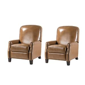 Deborah Mid Century Modern Style Camel Genuine Cigar Leather Recliner with Tapered Block Feet (Set of 2)