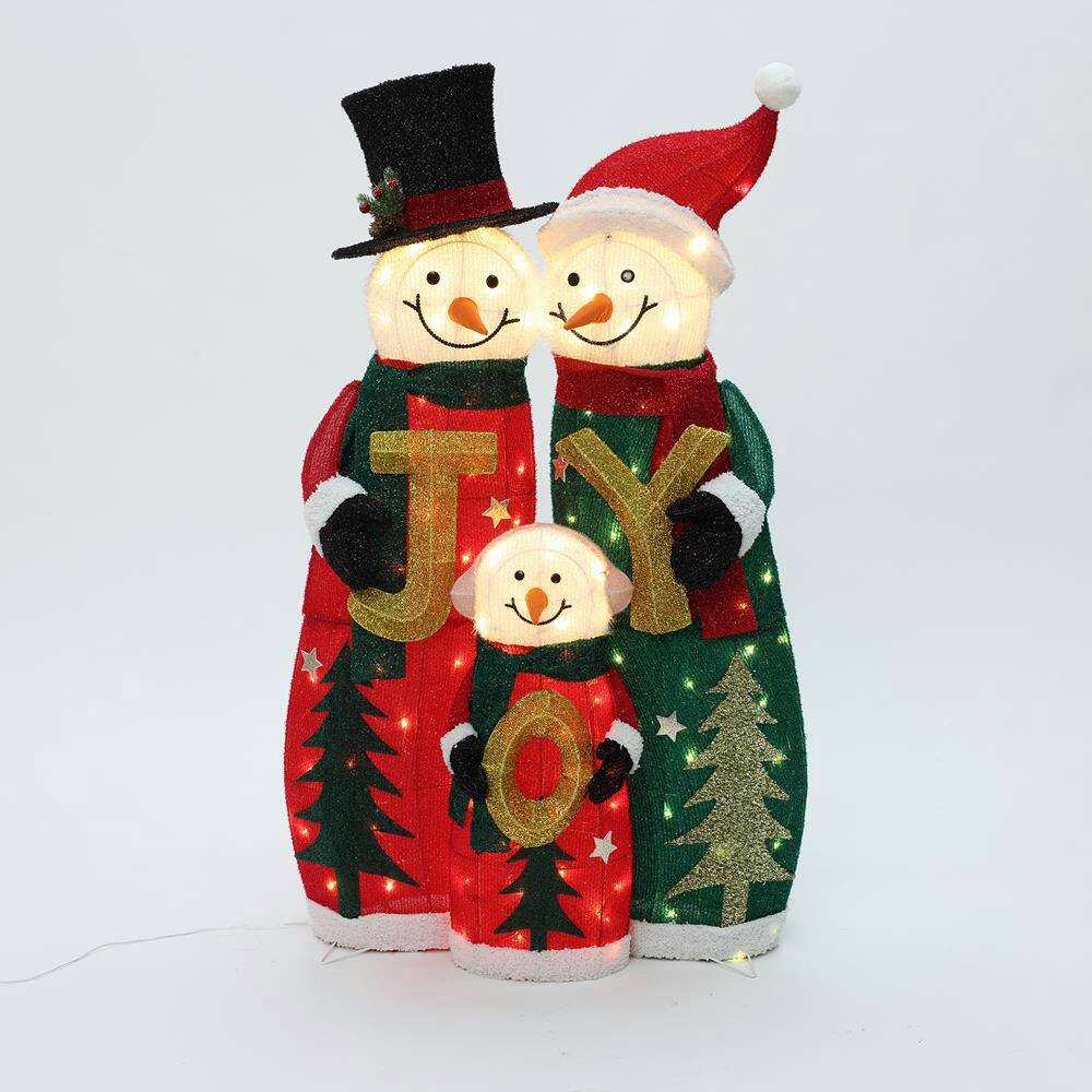 39 in. Snowman Family with Joy Greeting Christmas Decoration with Lights for Indoor and Outdoor price history on PriceWatchPro