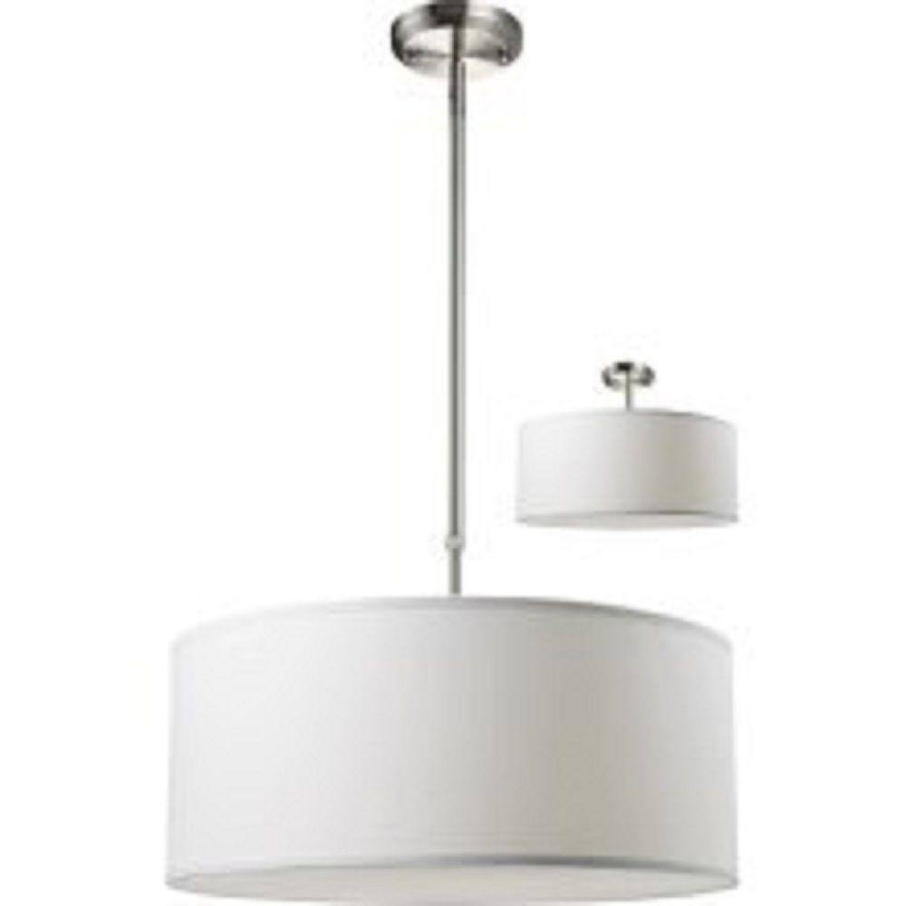 Contemporary Brushed Nickel Drum Pendant with Textured Linen Shade