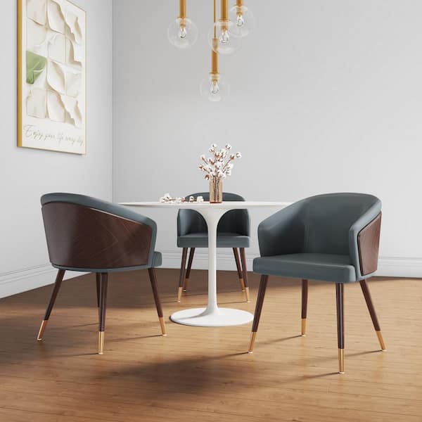 Manhattan Comfort Reeva Graphite Grey Modern Faux Leather Upholstered Dining Chair with Beech Wood Back and Solid Wood Legs (Set of 2)