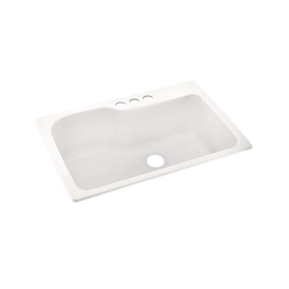 Swan Dual-Mount Solid Surface 33 in. x 22 in. 3-Hole Single Bowl Kitchen Sink in Tahiti Ivory -  718426071268