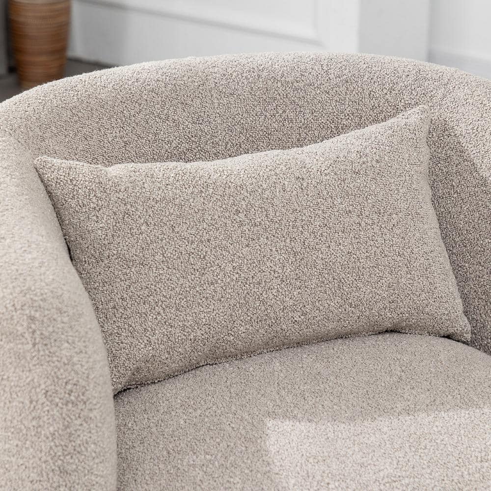 Taupe Boucle Swivel Barrel Accent Chair with Wood Frame