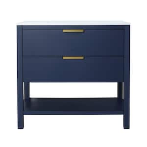 36 in. W x 18 in. D x 34 in. H Modern Freestanding Bathroom Vanity in Navy Blue with Resin Top in with White Sink