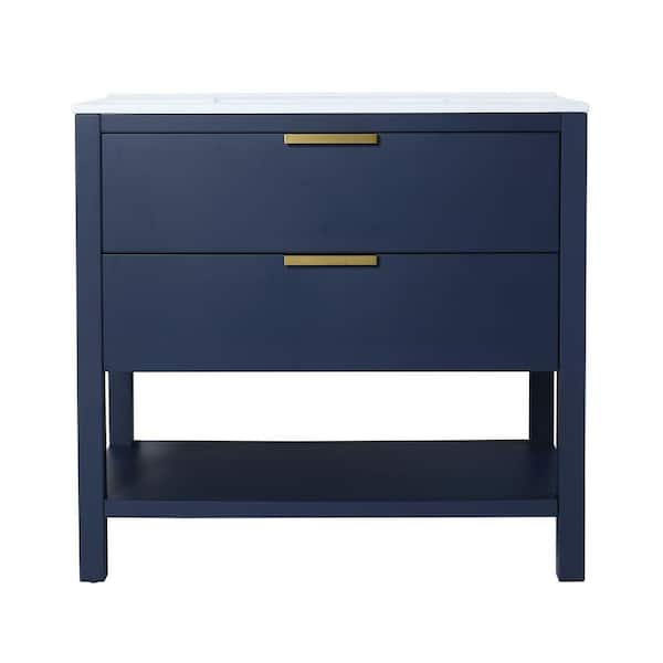 Aoibox 36 in. W x 18 in. D x 34 in. H Modern Freestanding Bathroom Vanity in Navy Blue with Resin Top in with White Sink