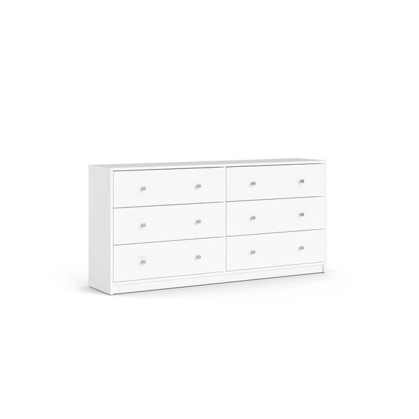 Tvilum Portland 6 Drawer Double Dresser, White Two Color Dresser