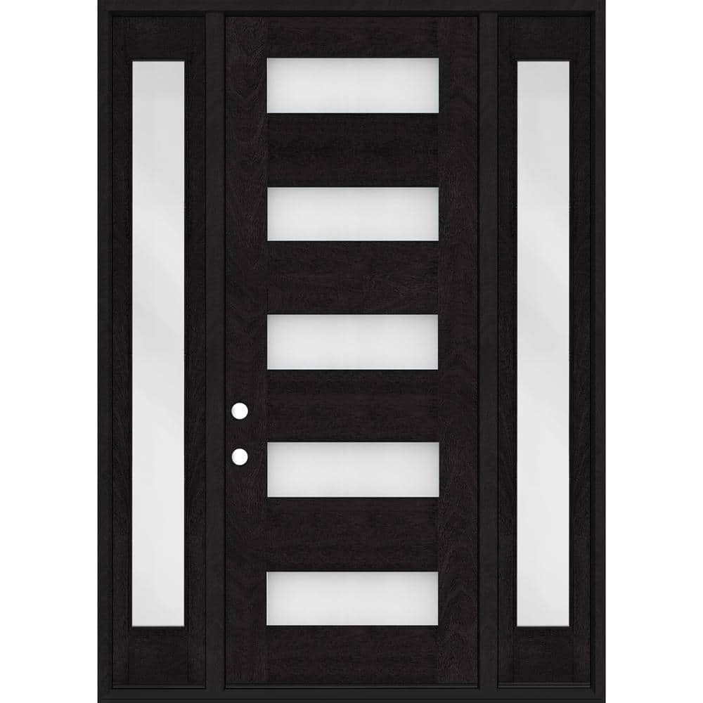 Regency 68 in. x 96 in. 5L Modern Frosted Glass RH Onyx Stain Mahogany Fiberglass Prehung Front Door w/Dbl 14in.SL price history on PriceWatchPro